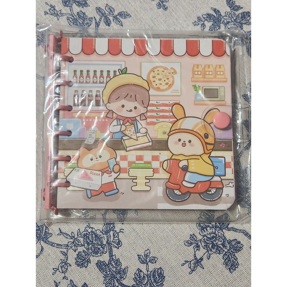 Mini Notebook Kawaii Girl Character Pizza Shop Keychain Journal A6